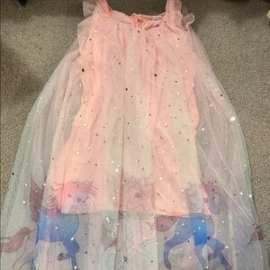 Girls Pink Unicorn Dress with Starry Overlay 4/5T